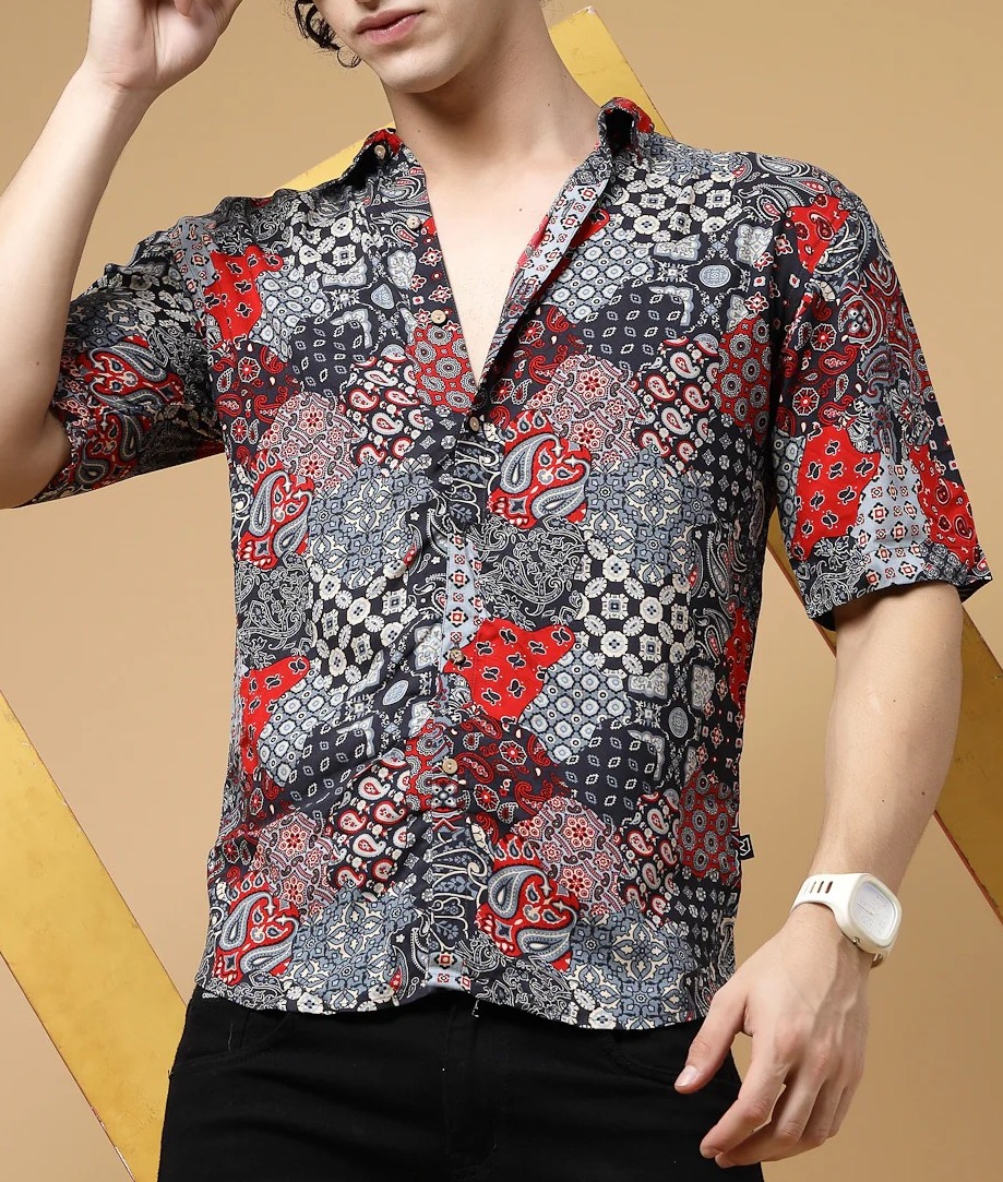 Exotic Hawaiian Shirt With Drop Shoulders Blue