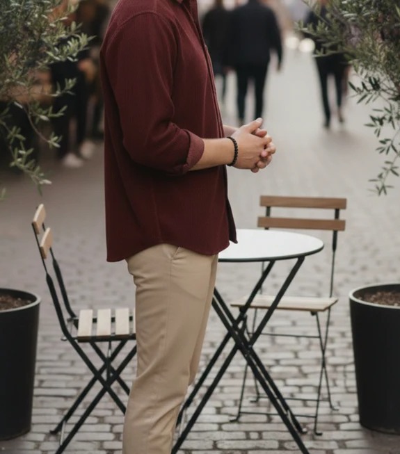 Maroon Oversized Cut Away Collar Corduroy Shirt