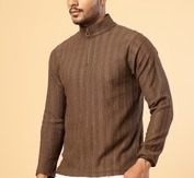 Men's Polyester Cable Knit Polo Dark Brown T-Shirt