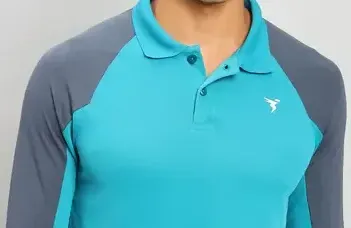 Men Colorblock Slim Fit Polo Bright Teal T-shirt