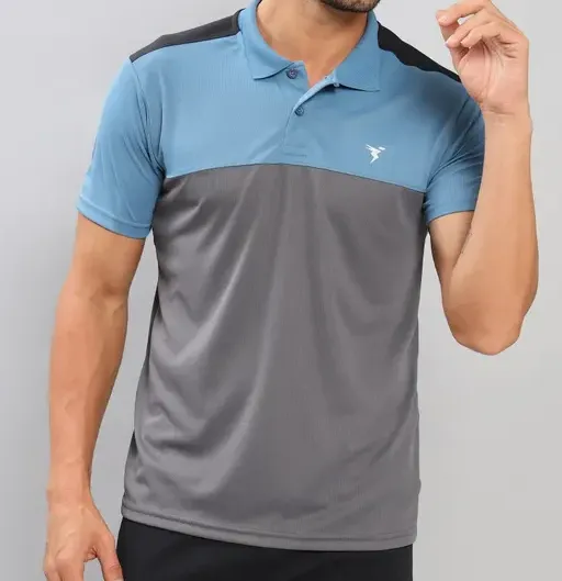 Men Colorblock Slim Fit Polo Grey T-shirt