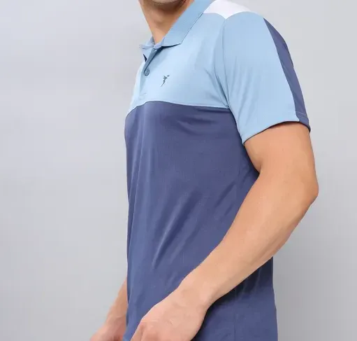 Men Colorblock Slim Fit Polo Light Navy T-shirt
