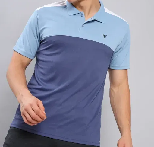 Men Colorblock Slim Fit Polo Light Navy T-shirt