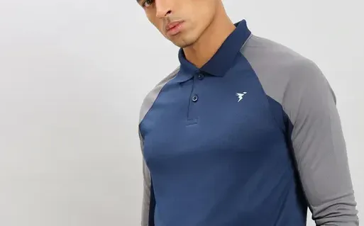 Men Colorblock Slim Fit Polo Navy T-shirt