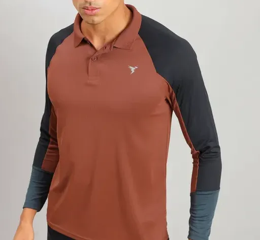 Men Colorblock Slim Fit Polo Rust T-shirt