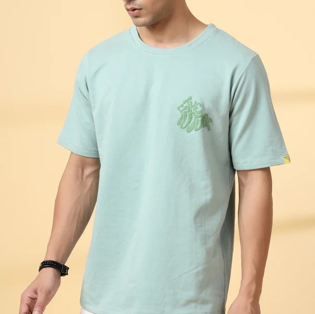 Men Jade Typography Oversized Jade Green T-shirt