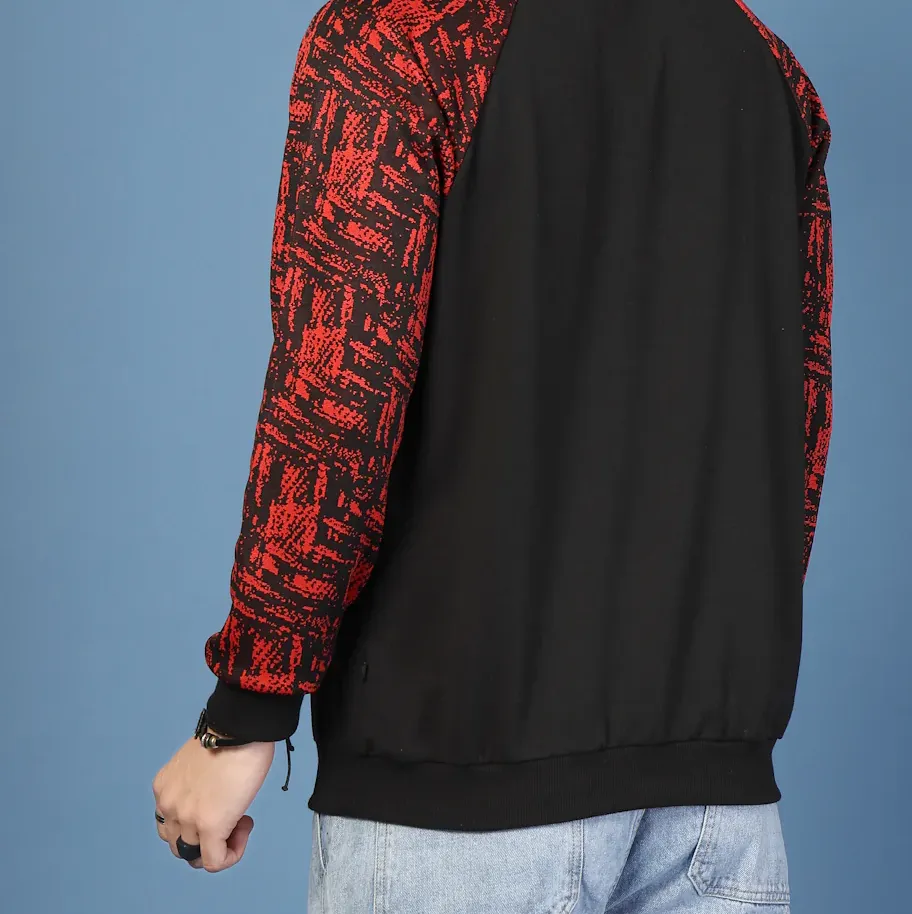 Men’s Colorblocked Round Neck Red Sweatshirt