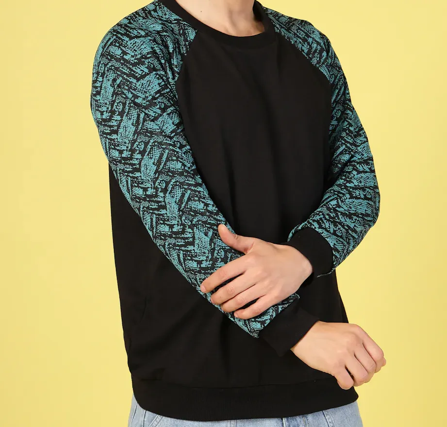 Men’s Colorblocked Round Neck Teal Green Sweatshirt