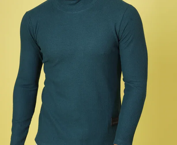 Men’s Essential Turtleneck Teal Green T-Shirt