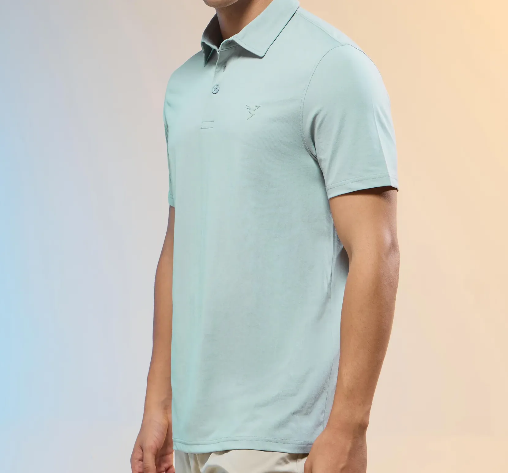 Men Solid Slim Fit Polo Aqua Grey T-shirt