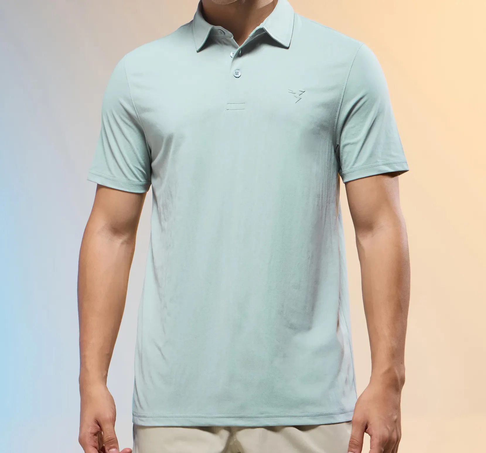 Men Solid Slim Fit Polo Aqua Grey T-shirt