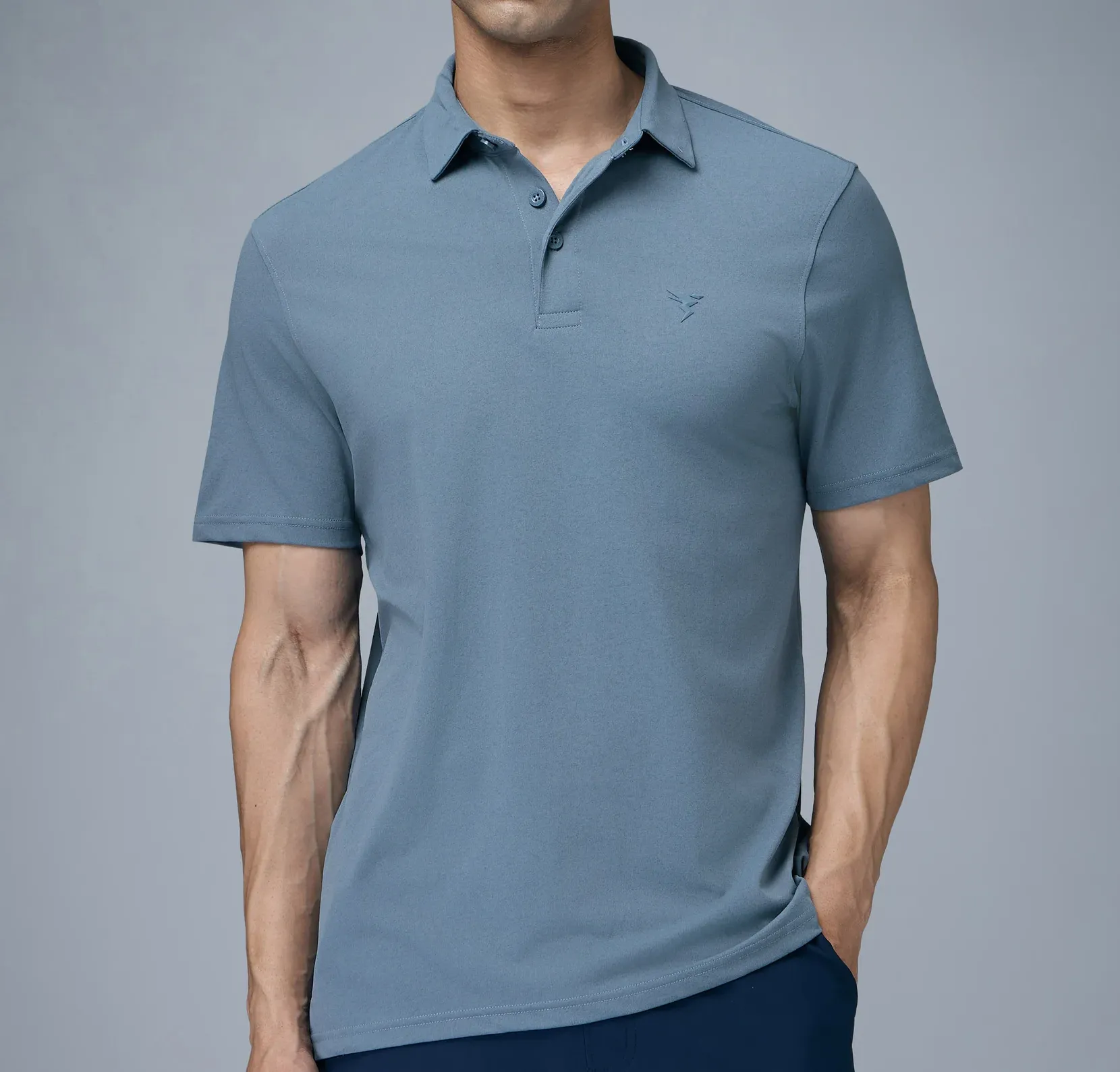Men Solid Slim Fit Polo Blue Stone T-shirt