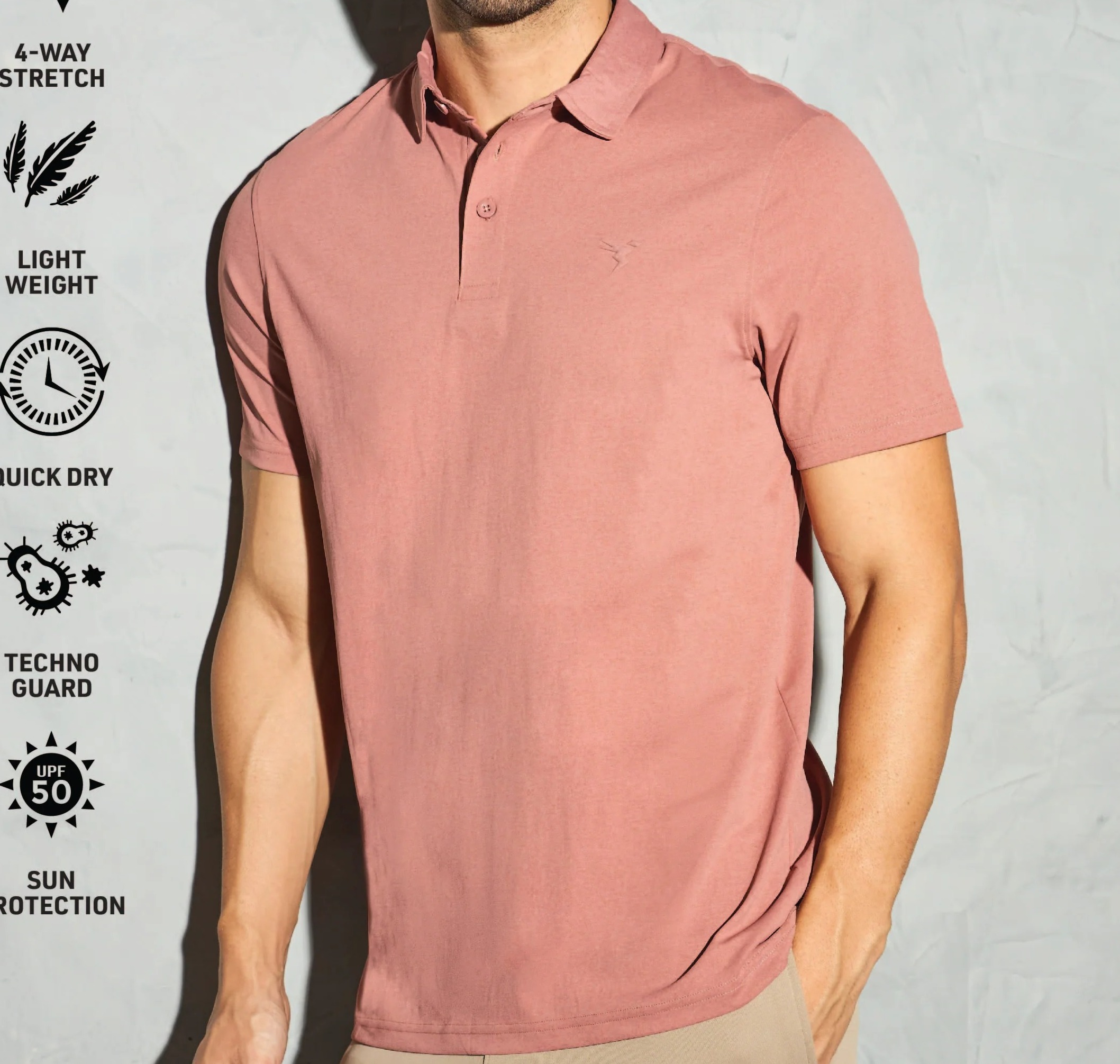 Men Solid Slim Fit Polo Dusty Rose T-shirt