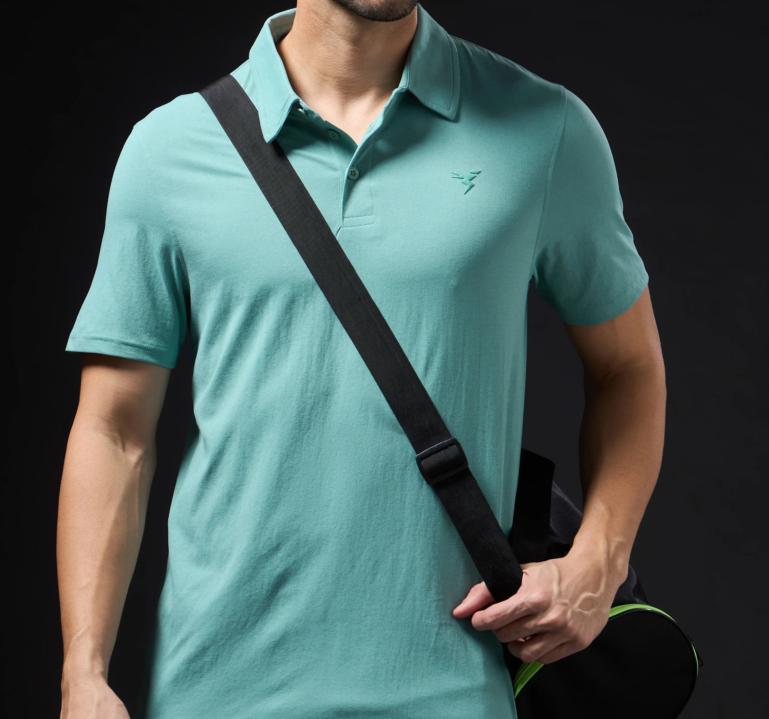 Men Solid Slim Fit Polo Lake Green T-shirt