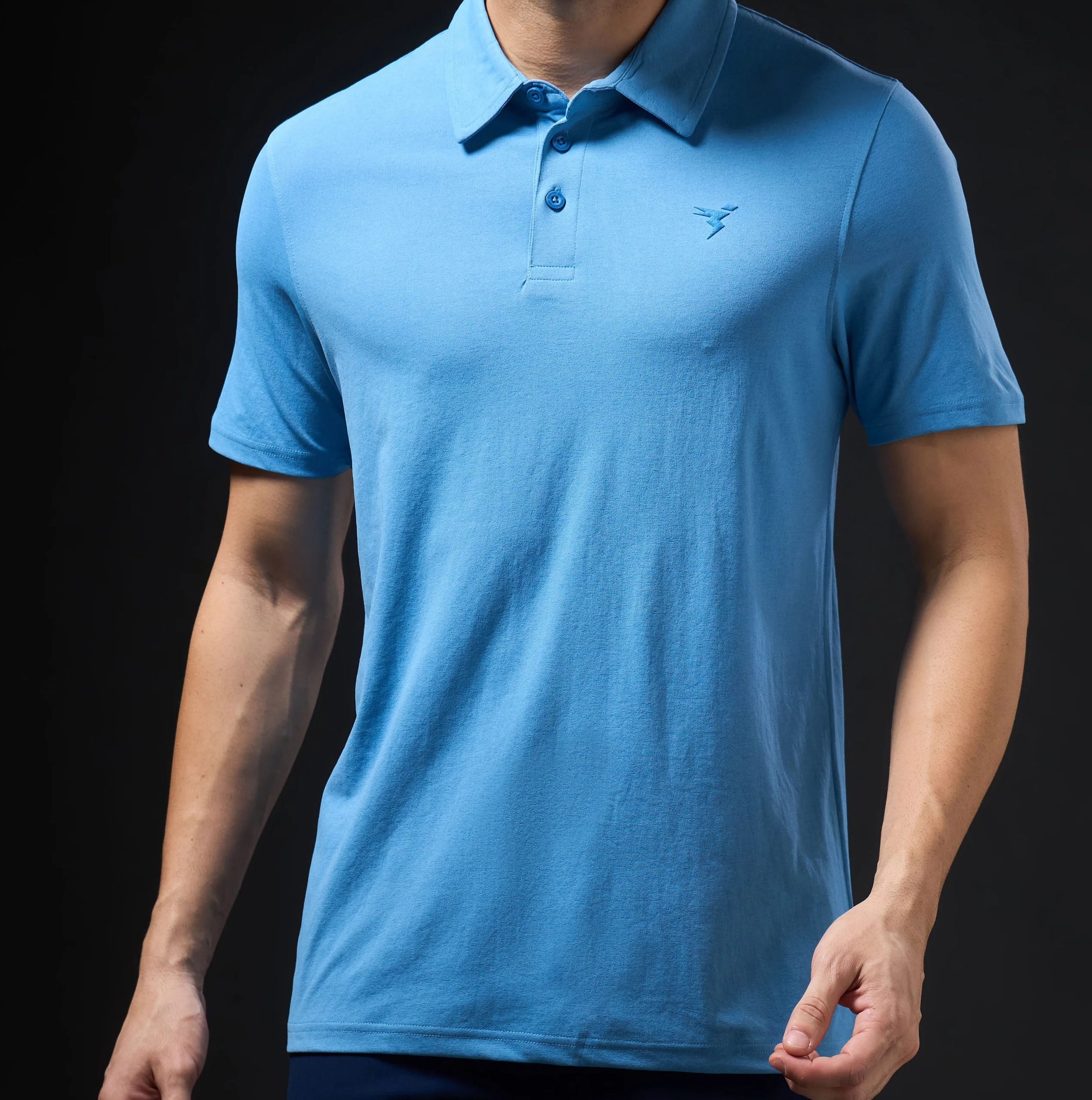 Men Solid Slim Fit Polo Lichen Blue T-shirt