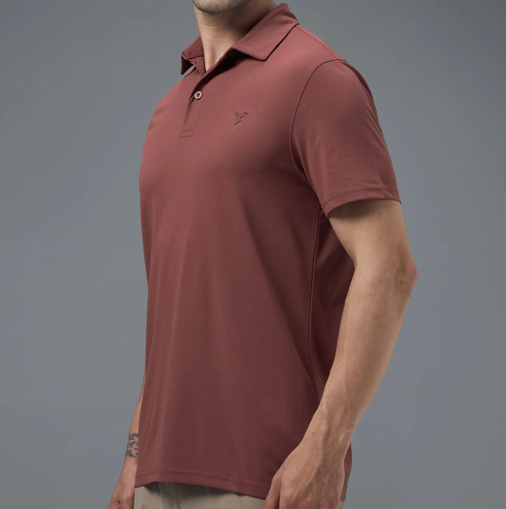 Men Solid Slim Fit Polo Marsala T-shirt