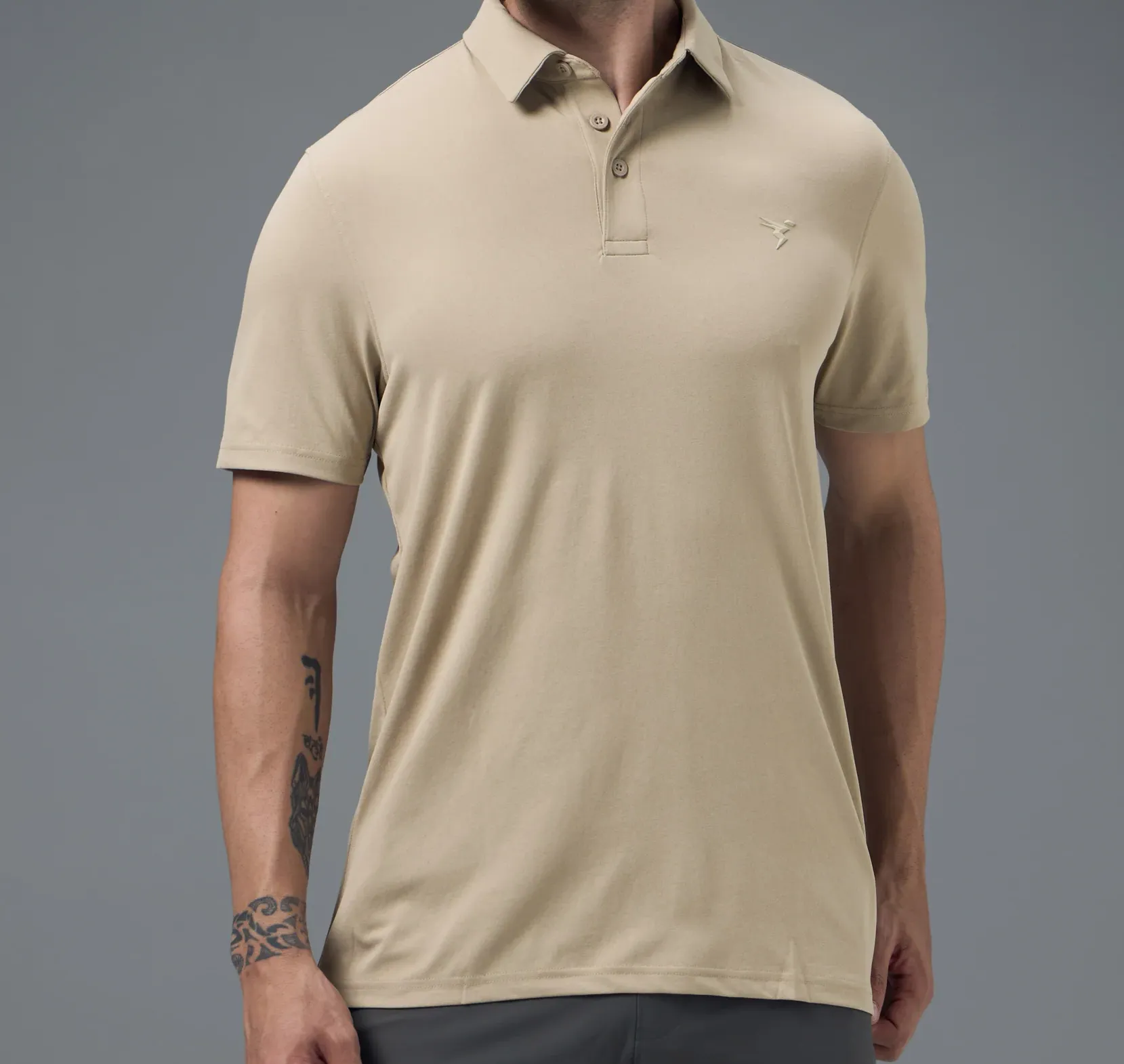 Men Solid Slim Fit Polo Oyster Gray T-shirt