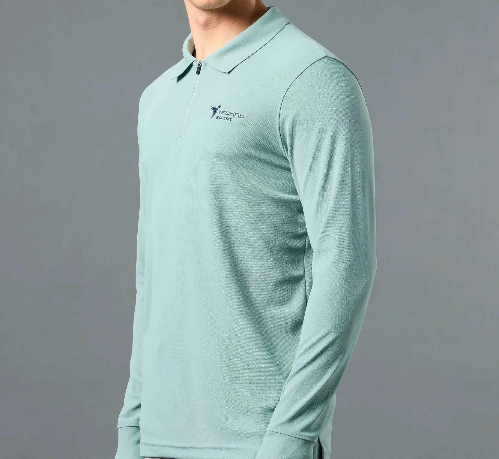 Men Solid Slim Fit Polo Sports Lake Green T-shirt