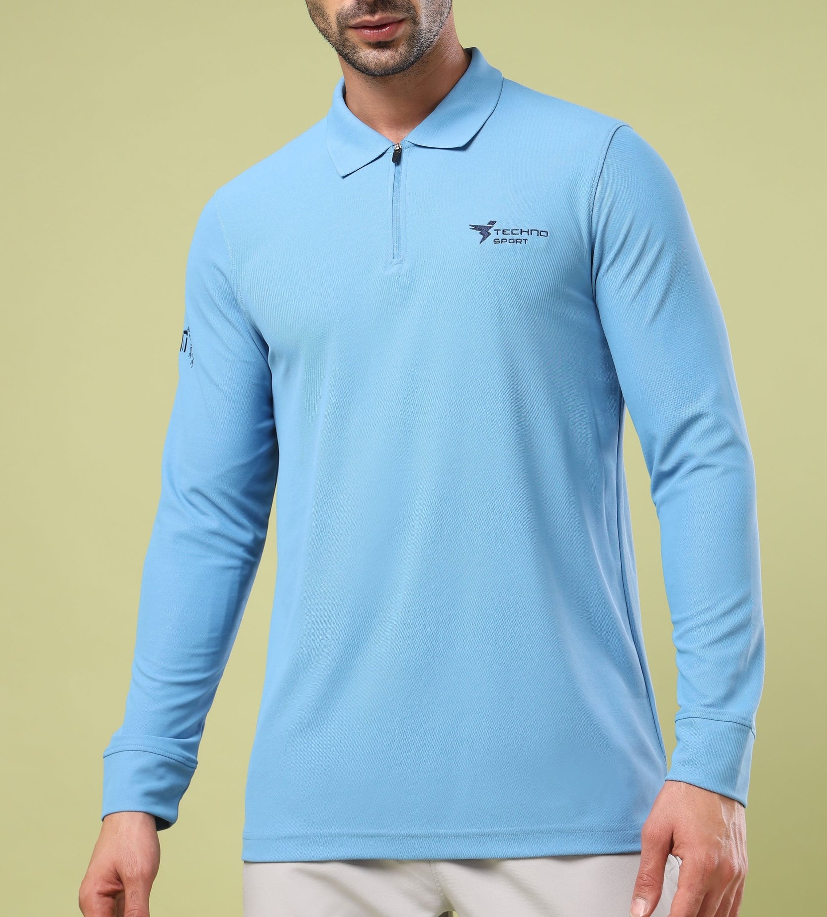 Men Solid Slim Fit Polo Sports Lichen Blue T-shirt