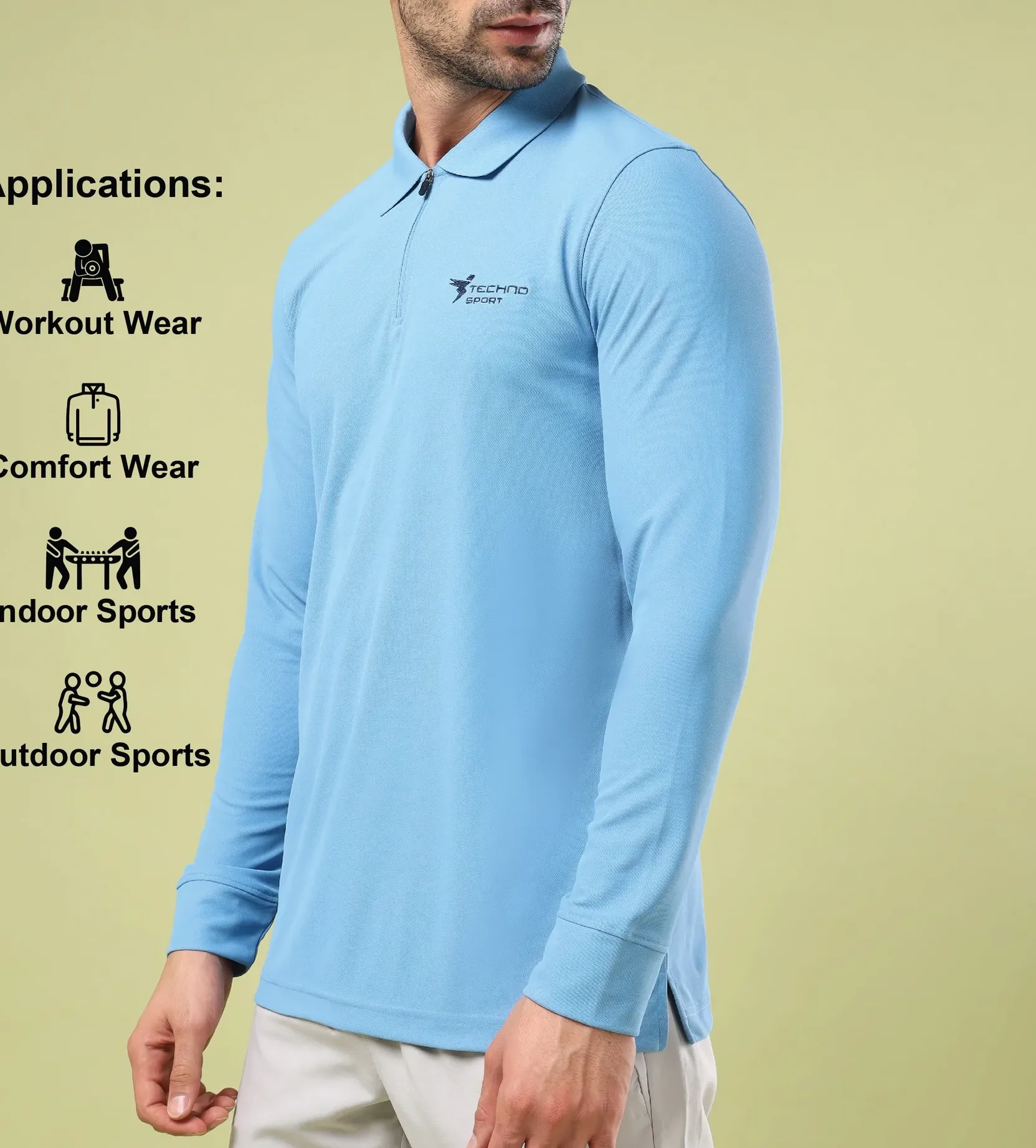 Men Solid Slim Fit Polo Sports Lichen Blue T-shirt