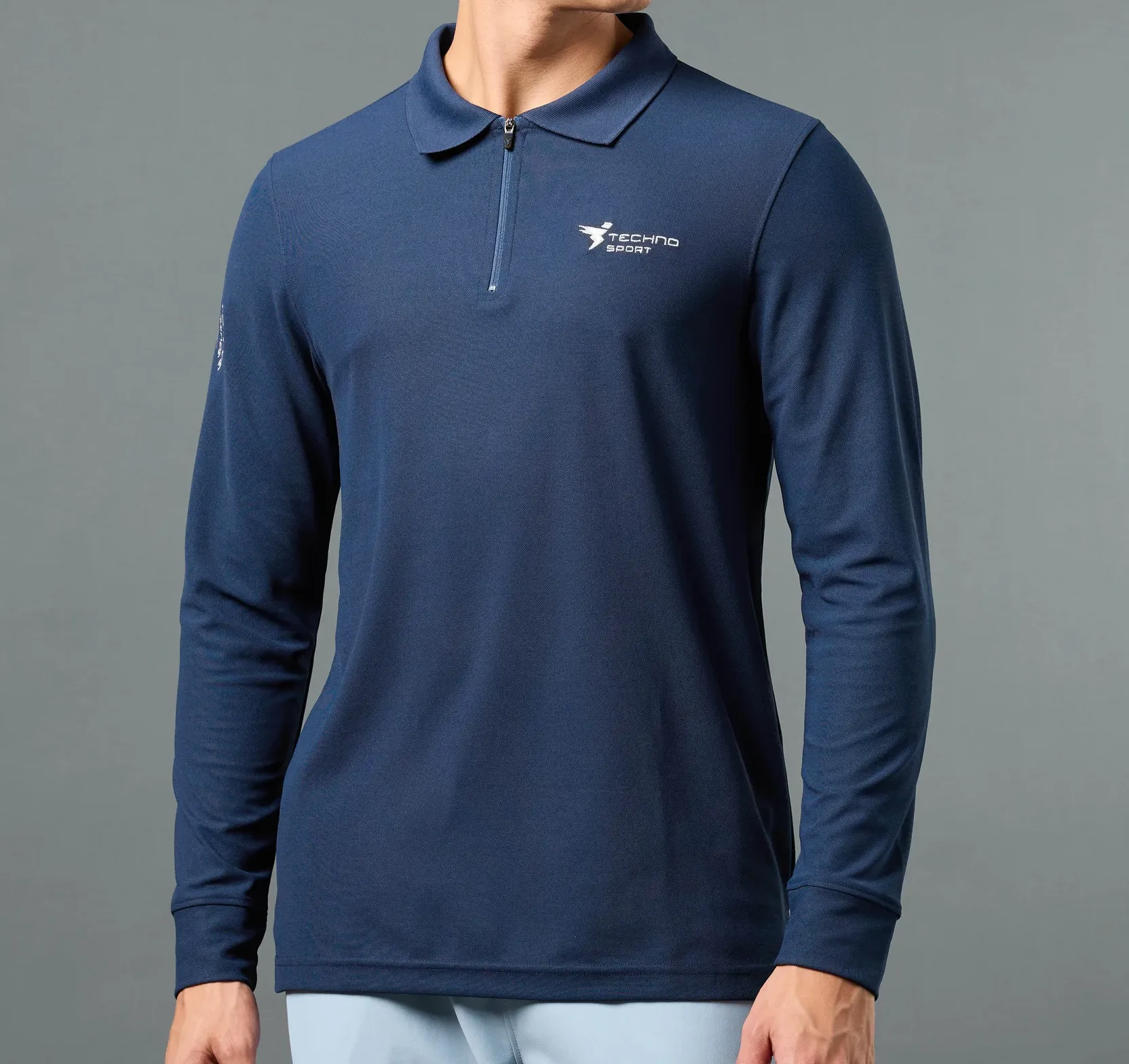 Men Solid Slim Fit Polo Sports Navy T-shirt
