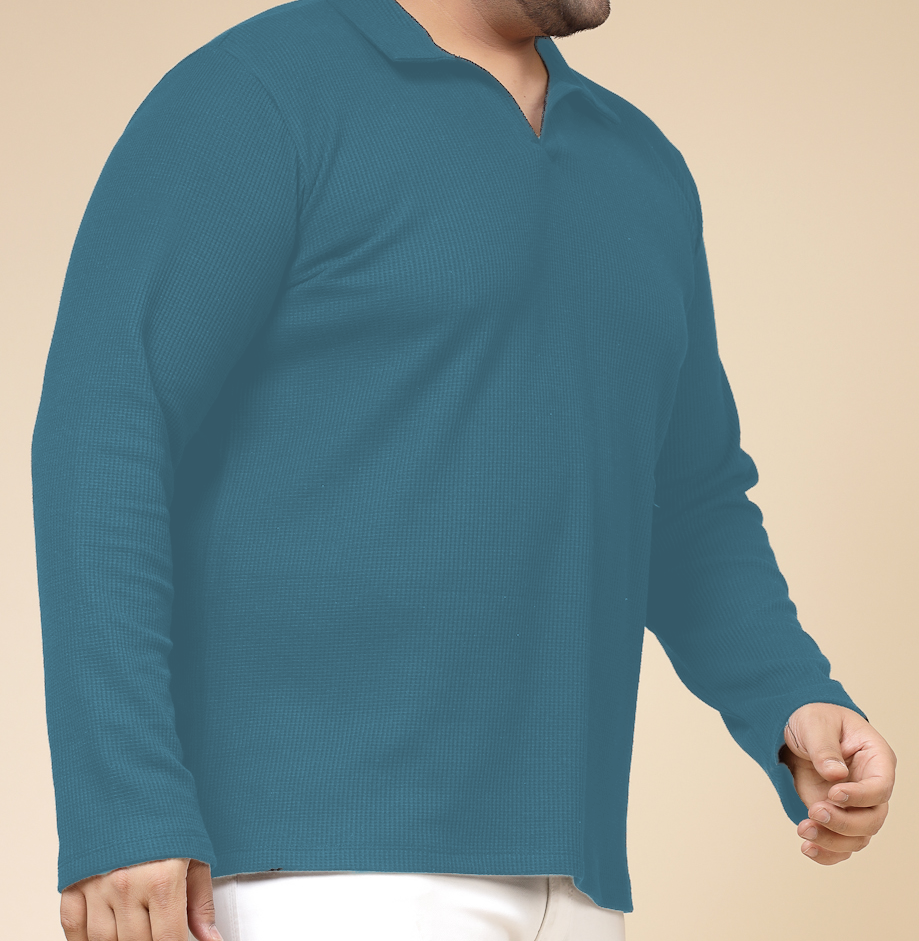 Mens Teal Waffle  T-Shirt