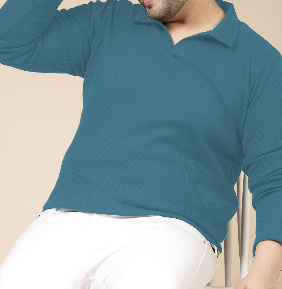 Mens Teal Waffle  T-Shirt
