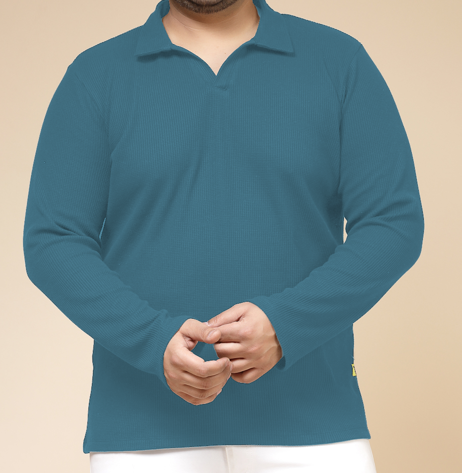 Mens Teal Waffle  T-Shirt