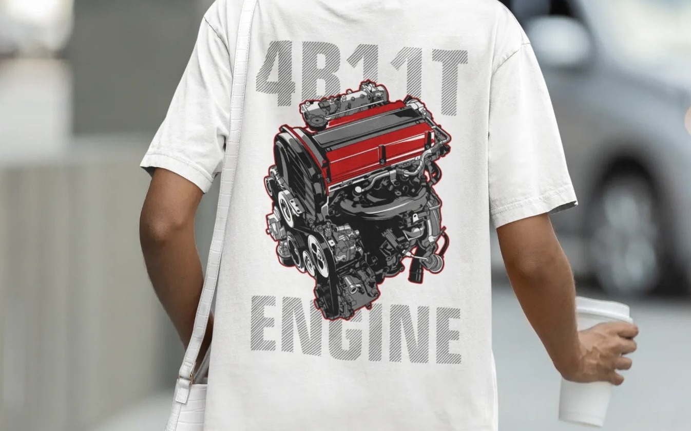 Mitsubishi Lancer Evolution 4B11T Engine Oversized T-Shirt