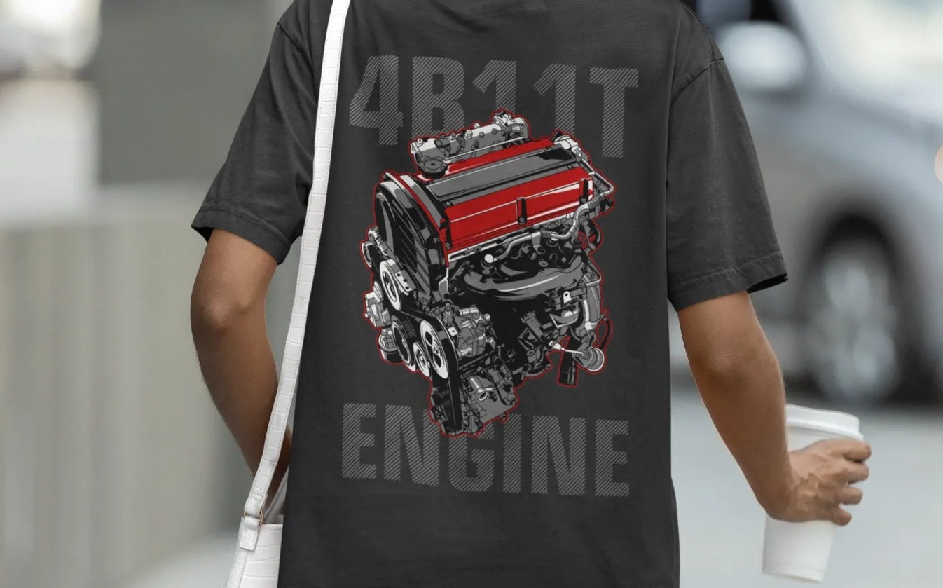 Mitsubishi Lancer Evolution 4B11T Engine Oversized T-Shirt