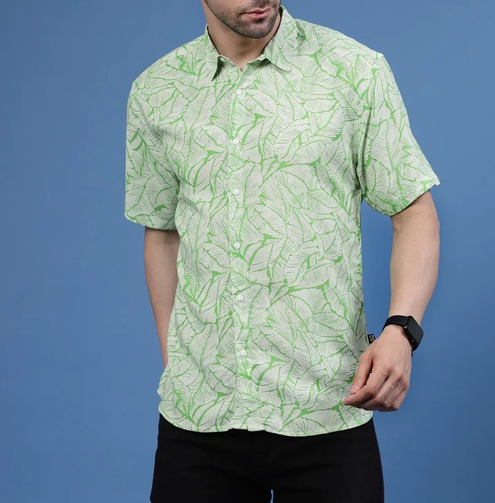 Mystic Leaf Rayon Shirt Green