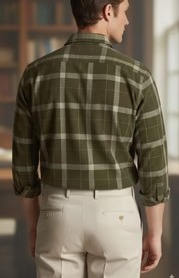 Olive Green Regular Fit Corduroy Checks Shirt Green