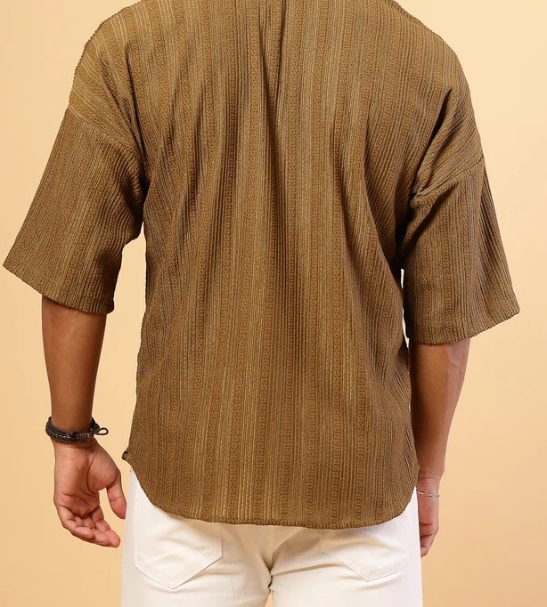 Oversized Cable Knit Cuban Collar Golden Shirt
