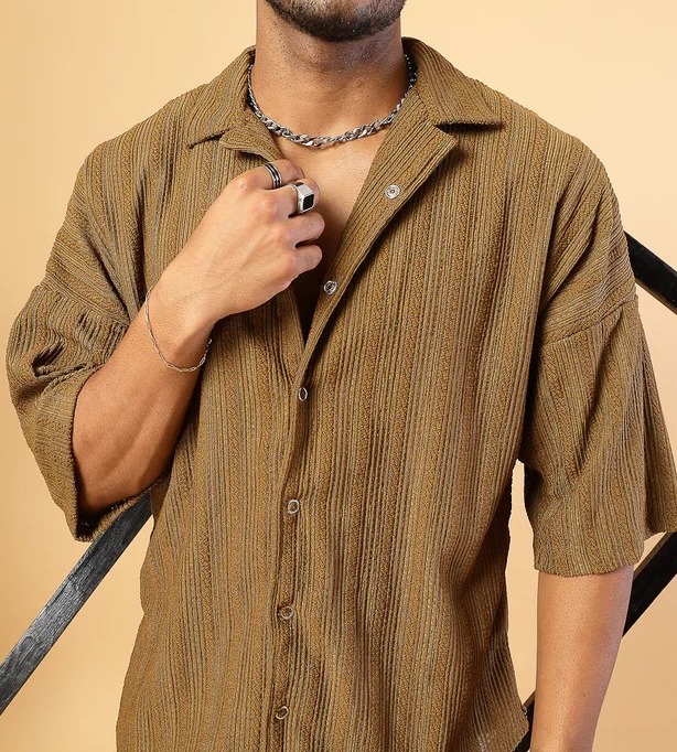 Oversized Cable Knit Cuban Collar Golden Shirt
