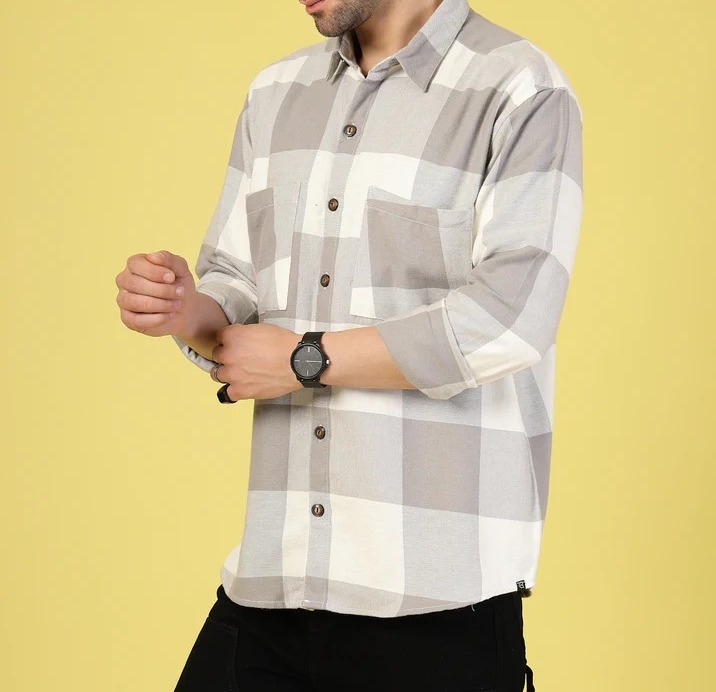 Oversized Checked Flannel Shacket Grey