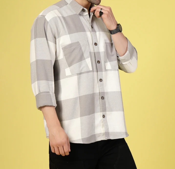 Oversized Checked Flannel Shacket Grey