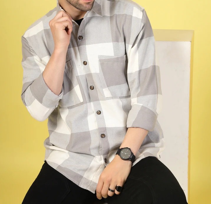 Oversized Checked Flannel Shacket Grey