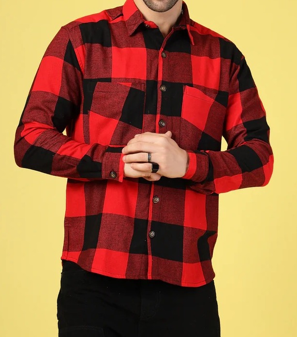 Oversized Checked Flannel Shacket Red