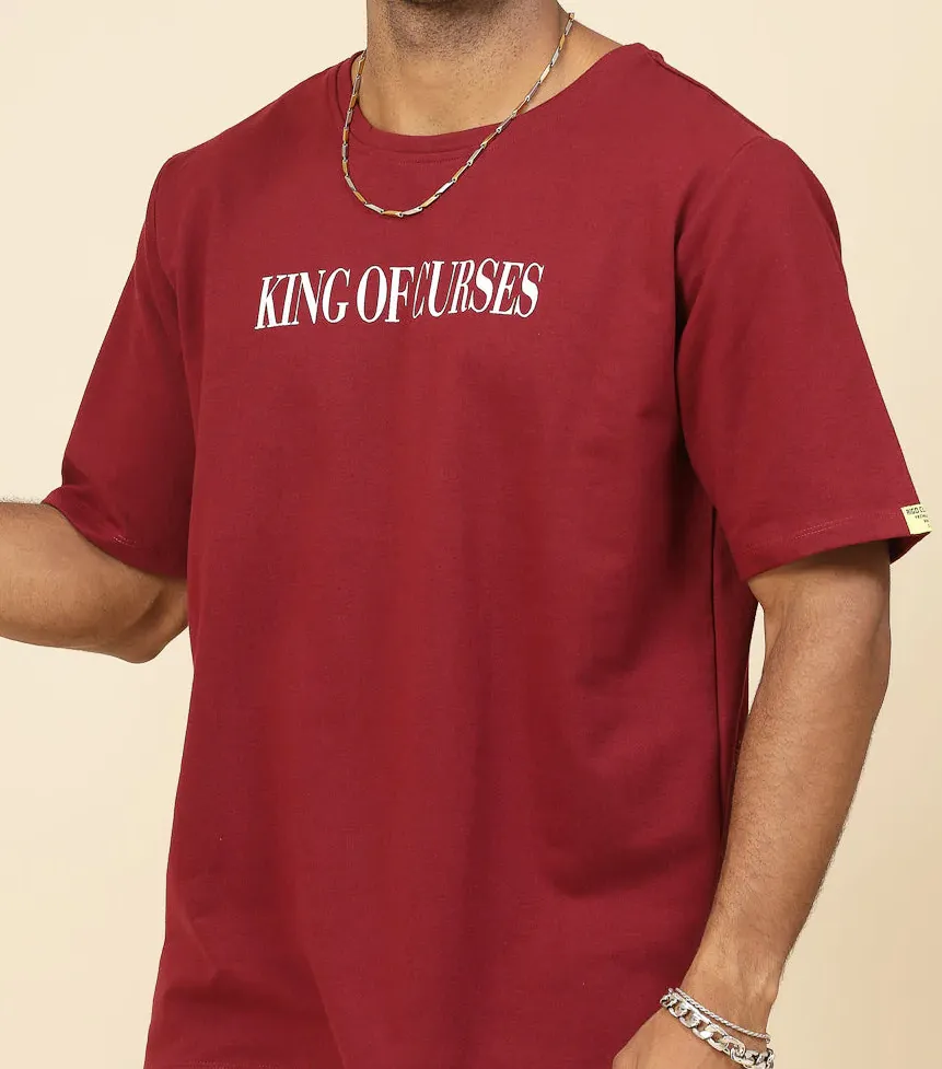 Oversized Curse King Anime Maroon T-shirt