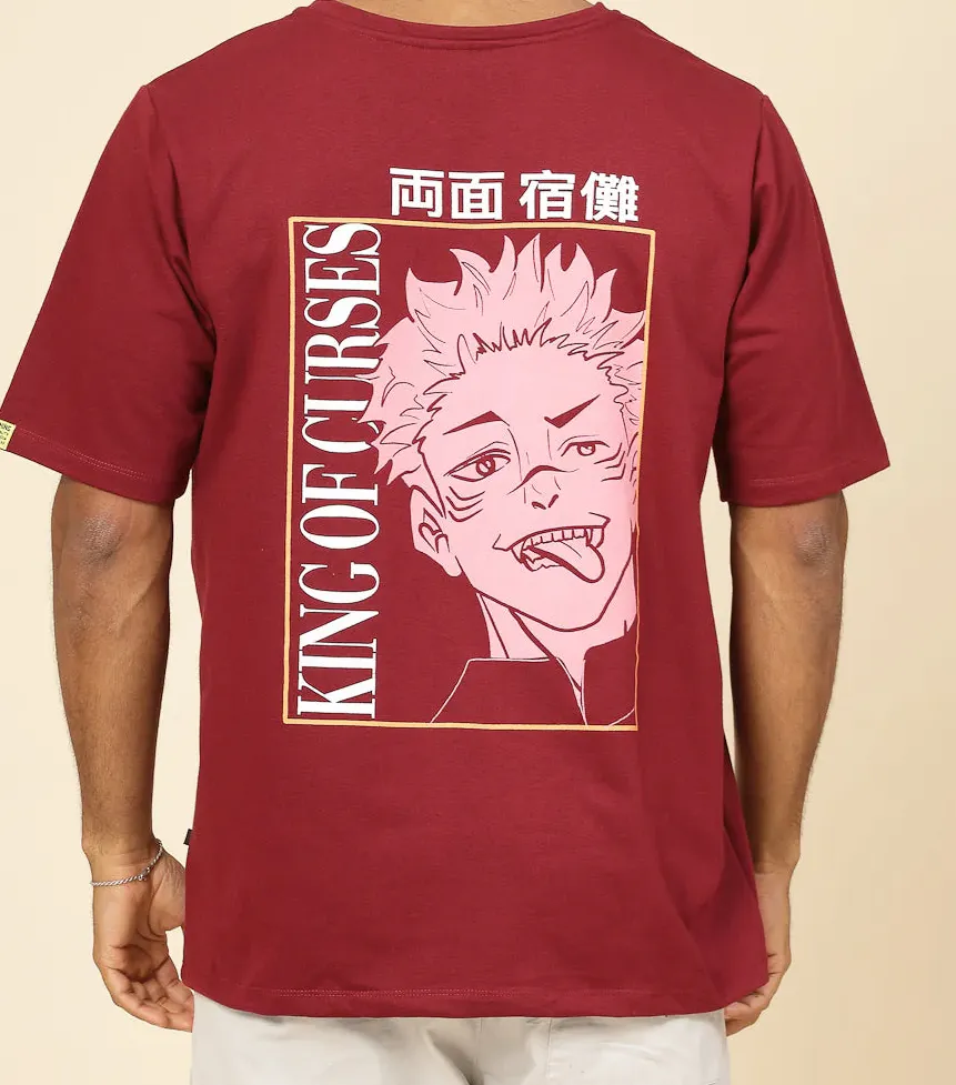 Oversized Curse King Anime Maroon T-shirt