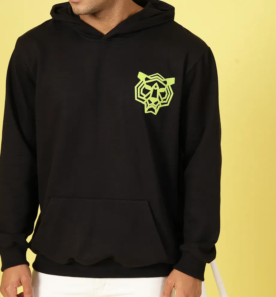 Oversized Fleece Typography Jet Black Sweatshirt