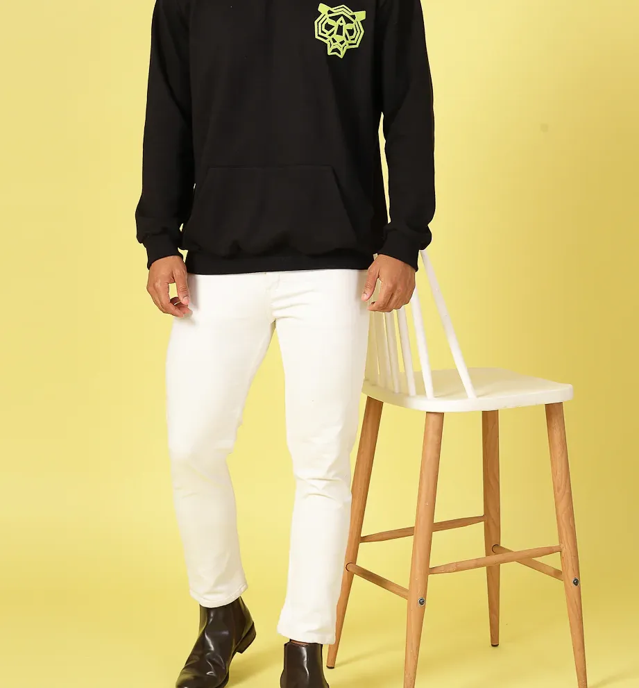 Oversized Fleece Typography Jet Black Sweatshirt