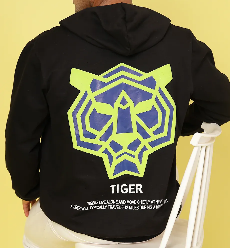 Oversized Fleece Typography Jet Black Sweatshirt