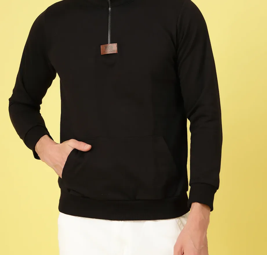 Oversized High Neck Jet Black Sweatshirt