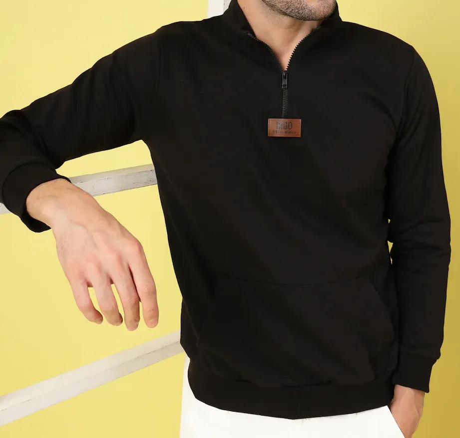 Oversized High Neck Jet Black Sweatshirt