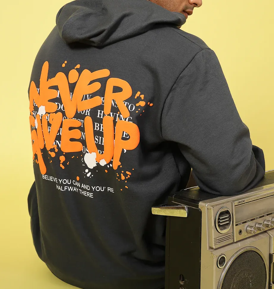 Oversized Hoodie with Bold Print Dark Grey Sweatshirt