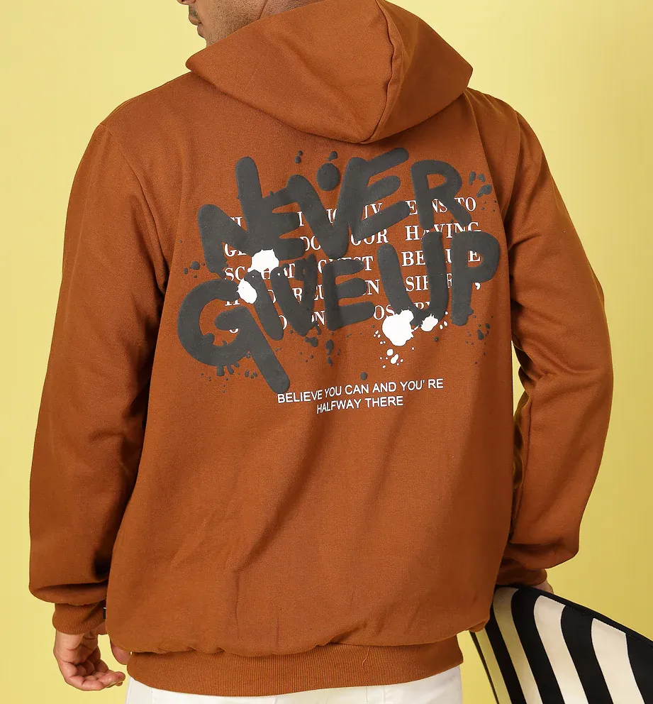 Oversized Hoodie with Bold Print Light Brown Sweatshirt