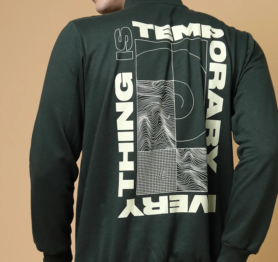 Oversized Printed Fleece Battle Green Sweatshirt