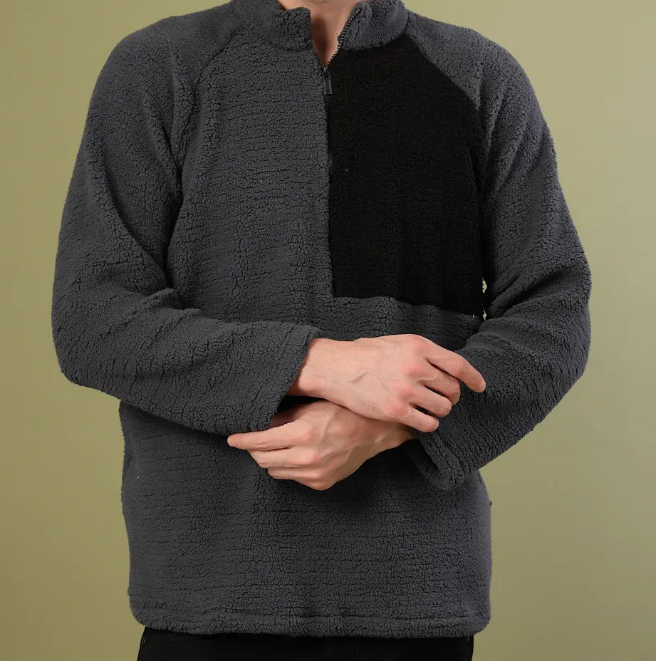 Oversized Sherpa Colorblocked Grey Sweatshirt