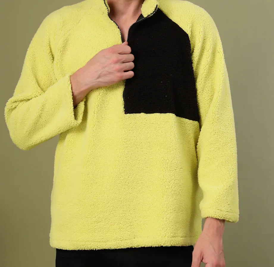 Oversized Sherpa Colorblocked Lime Sweatshirt